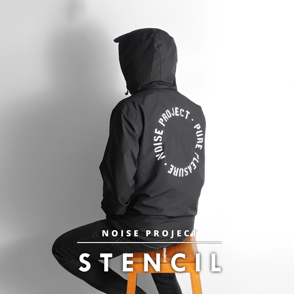 Black Jaket Outdoor Stencil Jaket Pria Jaket Parasut Jaket Noise Project