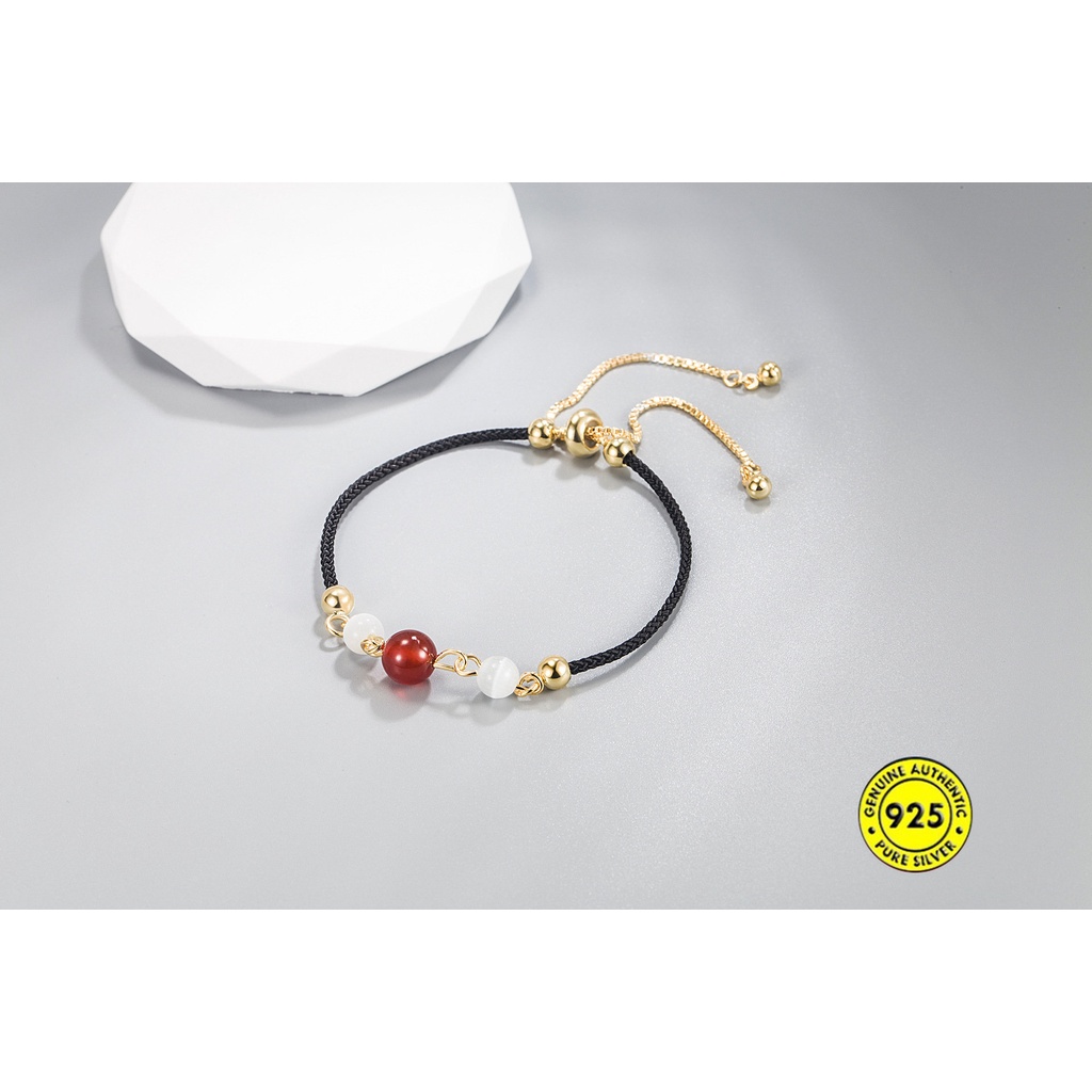 Gelang Tarik Manik-Manik Opal Kacang Merah Untuk Wanita U1483