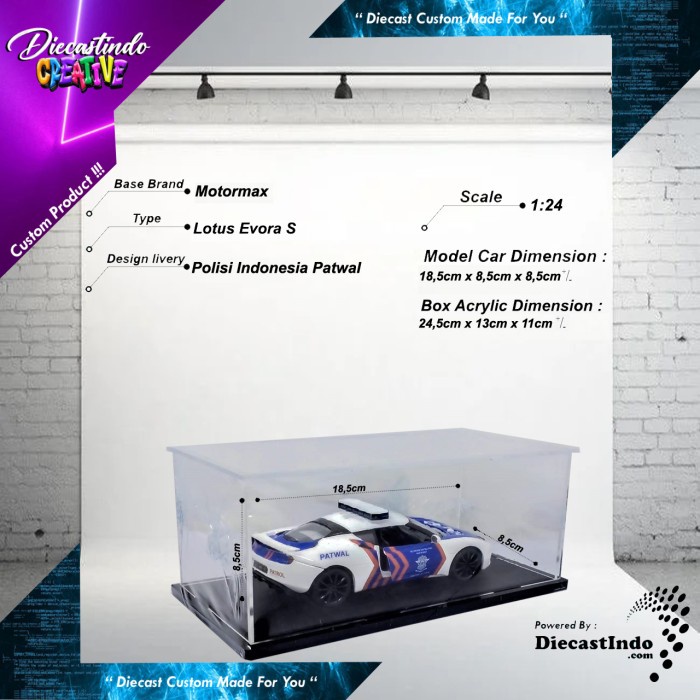 Diecast Custom Lotus Evora S Polisi Indonesia Patwal Skala 1:24
