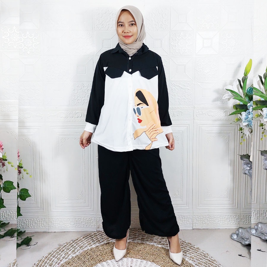 CARLINA SETELAN LD 110cm WANITA OVERSIZE KEMEJA DAN CELANA PANJANG MINIGO GADIZ BUSUI FRIENDLY
