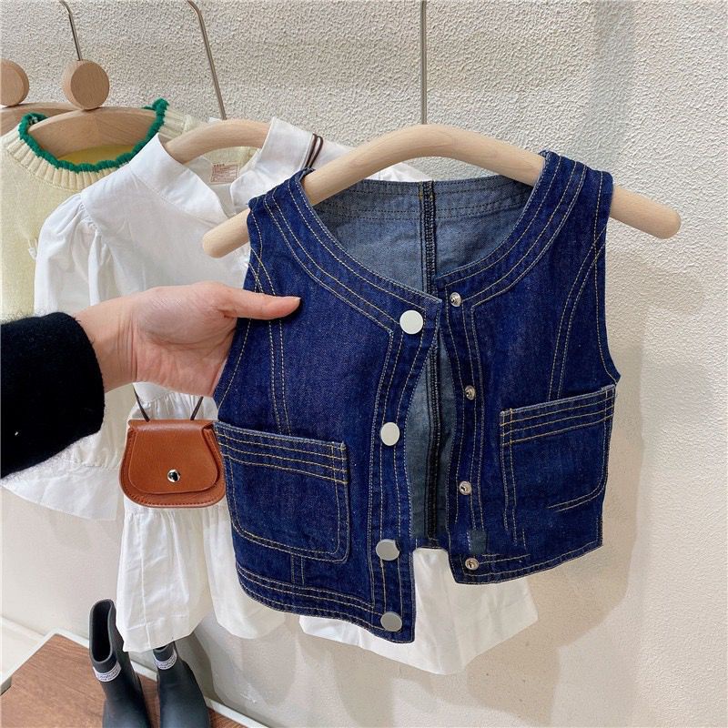 Dress Anak Perempuan Import - Putih + Rompi Jeans