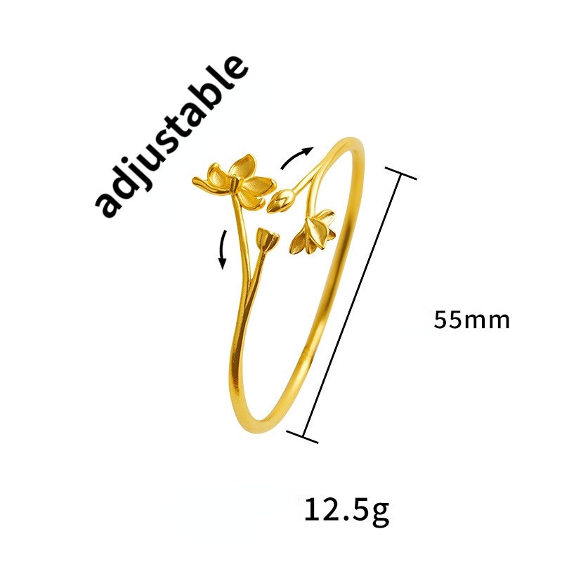 Goldkingdom Perhiasan Fashion Emas Asli Kadar 375 Bangkok Aksesoris Ready Stock Lotus Bangle Wanita Rejeki Dan Kecantikan Gelang Yang Dapat Disesuaikan Kaya