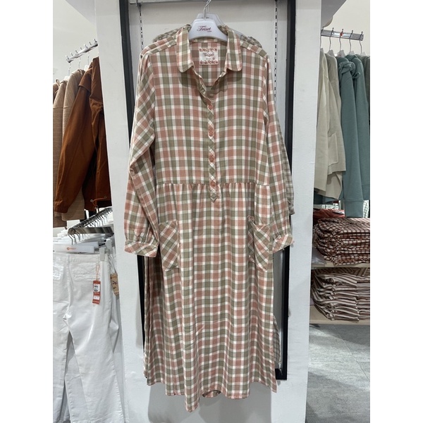 Dress Wanita Kotak-Kotak Katun Triset (S-XL)