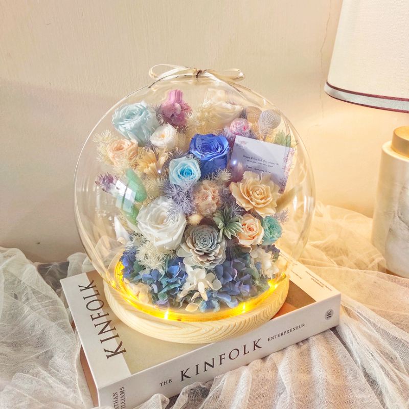 BUKET BUNGA | ETERNAL FLOWER | Glass dome | Linette round glass dome