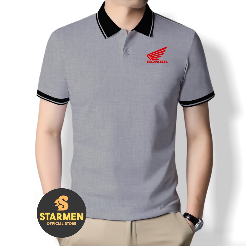 Kaos Polo Atasan Tshirt Pria Kerah Wangki Big List LOGO HONDA MERAH