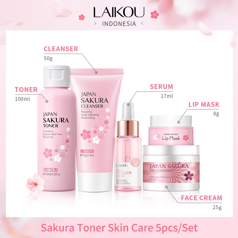 LAIKOU Sakura Face Serum Foam Pembersih Menghilangkan Bintik Komedo Pembersih Wajah 5 Pcs