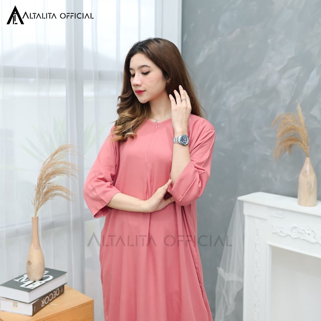 Altalita - Daster Rayon Busui Polos Semata Kaki Lengan Tangan Panjang 3/4 Longdress Busui Daster Gamis Rayon Polos Jumbo LD 120 Homedress Rayon Polos Lengan Panjang Bahan Adem Halus Tebal Premium