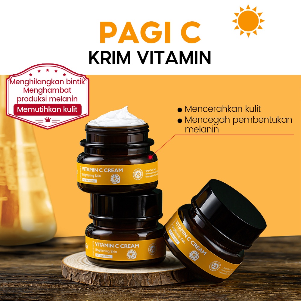 VIBRANT GLAMOUR Retinol Cream+Vitamin C Cream Untuk Memutihkan dan mencerahkan Kulit,Retinol Cream Untuk Menghilangkan Kerutan dan Flek Hitam Jerawat Krim Wajah - Krim Pelembab Siang dan Malam 30g