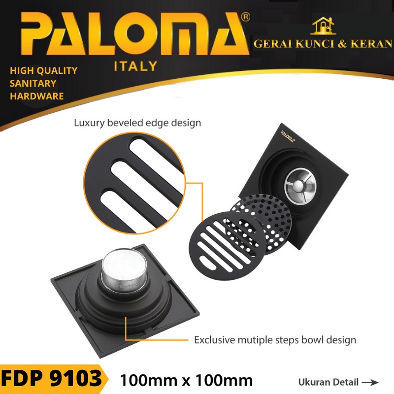 PALOMA FDP 9103 Floor Drain Strainer HITAM Saringan Got Kamar Mandi Anti Bau BLACK MATTE