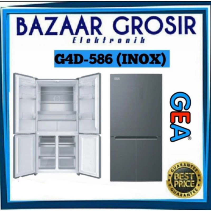 KULKAS SIDE BY SIDE GEA G4D-586 / G4D586 INVERTER 586L SILVER INOX