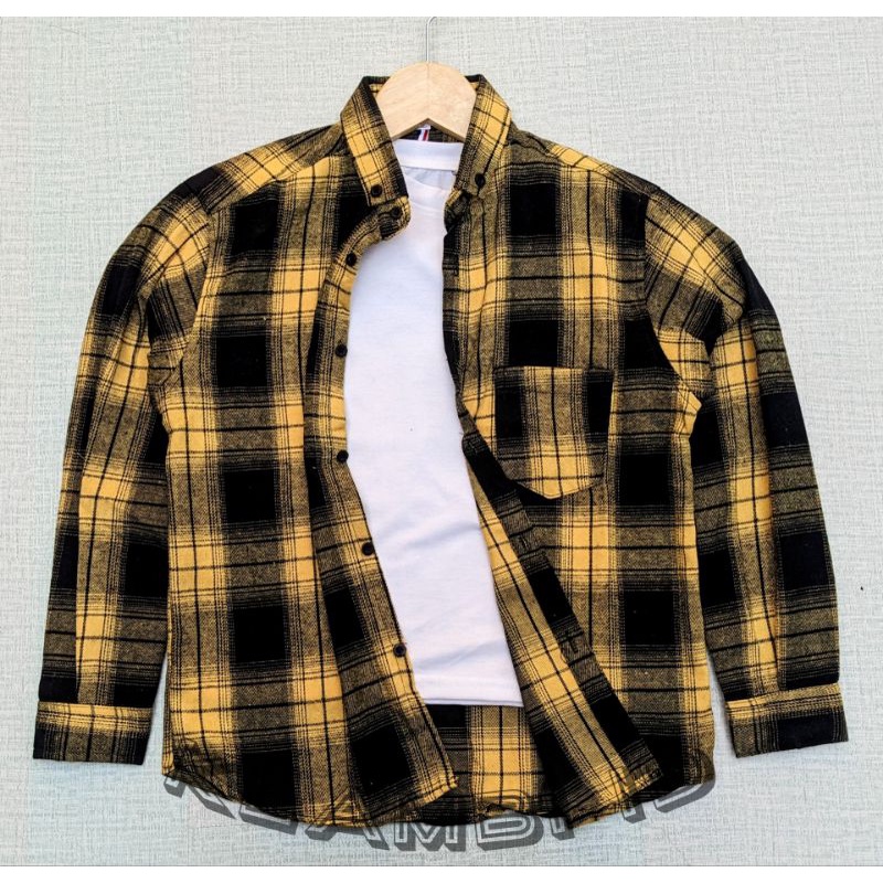Atasan kemeja anak bahan katun flanel untuk usia 1-13 tahun lengan panjang motif kotak fashion kids baju anak anak
