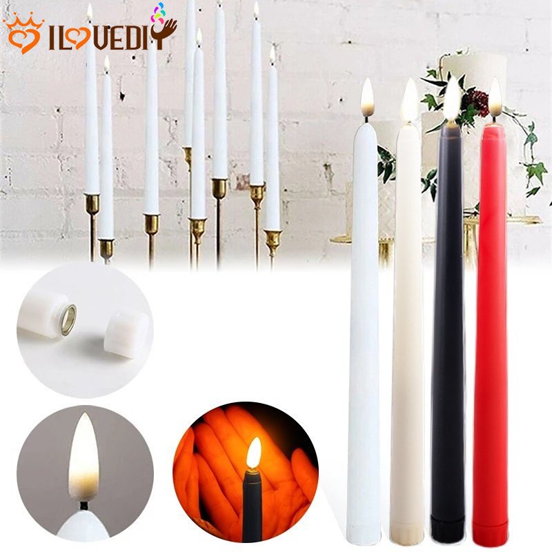 Ornamen Meja Makan Romantis Batang Panjang Lampu Lilin Elektronik Tenaga Baterai Lampu LED Hari Valentine Natal Tahun Baru Dekorasi 3D Kedip Lilin Tanpa Api