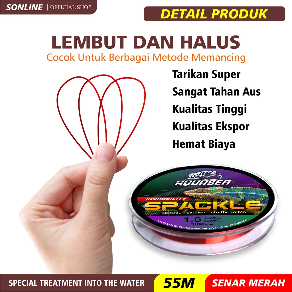 SONLINE Senar Pancing Warna Merah Nilon Garis Fishing Line Memancing Garis Sub Utama Senar Pancing Ikan Line Fishing Spackle Bunglon Senar Pancing Nilon Senar Titik Tak Terlihat Garis Invisible Line Nylon