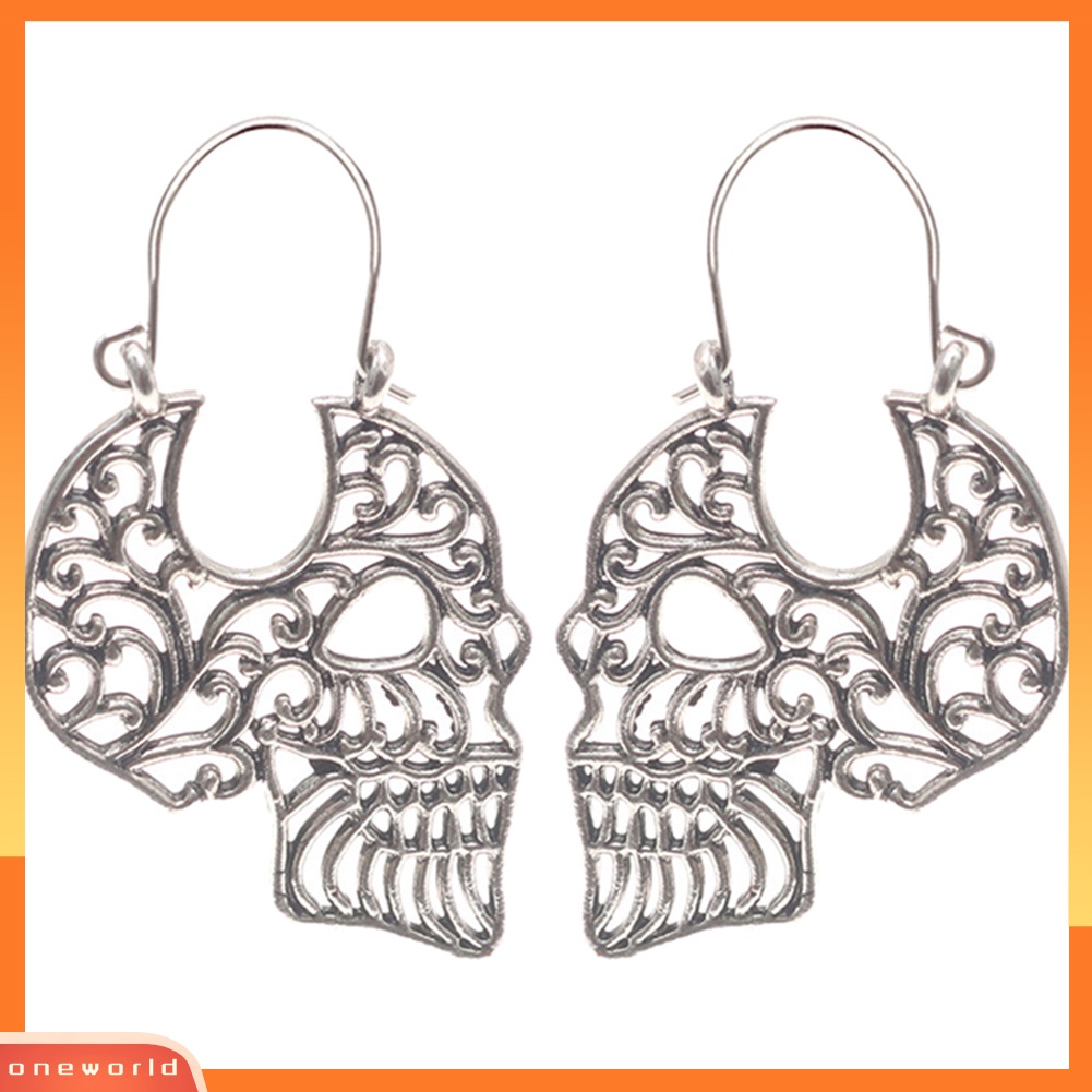 [WONE] Fashion Halloween Hollown Ukir Tengkorak Liontin Kait Anting Telinga Loop Perhiasan