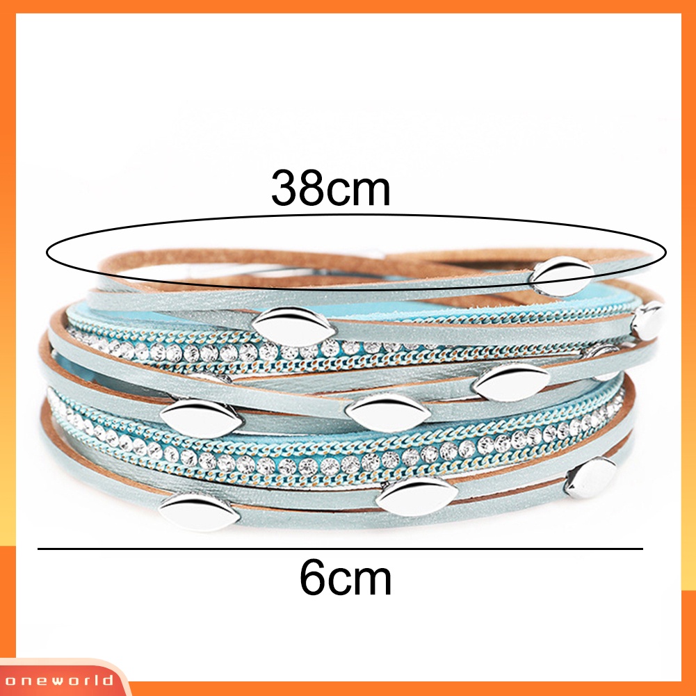 [WONE] Fashion Wanita Daun Pesona Berlian Imitasi Multi Layer Gelang Bangle Perhiasan Hadiah