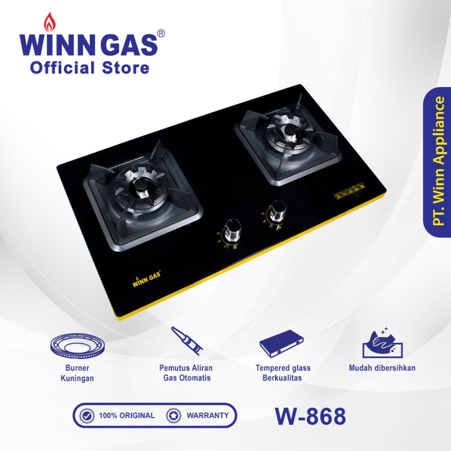 Winn Gas Kompor Super Slim Kompor 2 Tungku W 868 &amp; Paket Kompor selang Regulator W88/W900