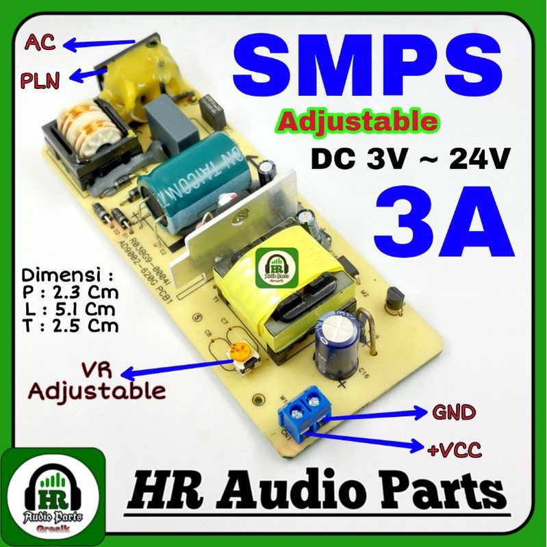 SMPS DC Power Supply DC Adjust 2V - 24V 3A Adaptor Sistem Proteksi