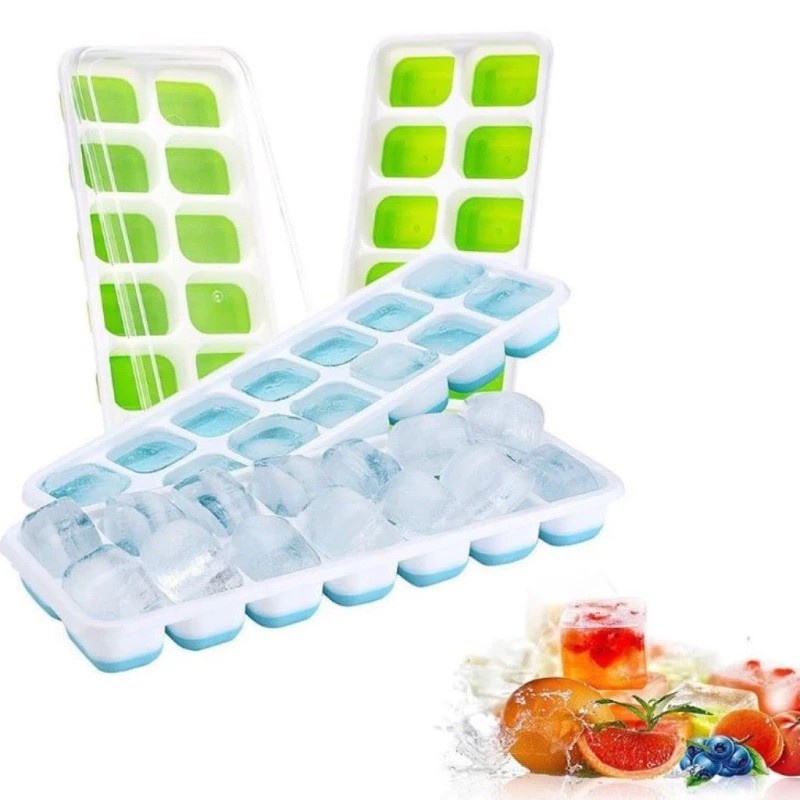 Cetakan Es Batu Silikon 14 Kotak + Tutup Ice Cube Tray Silikon Elastis