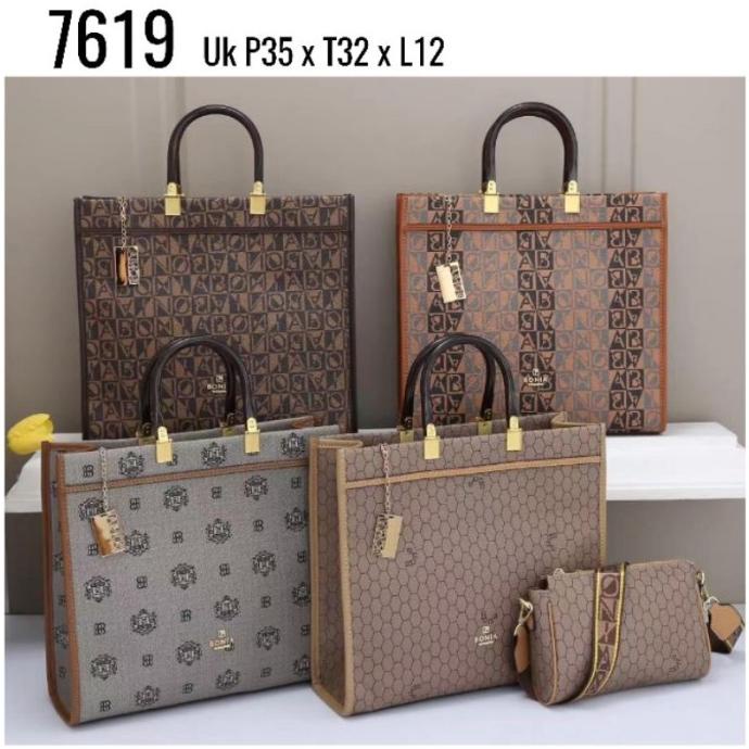 TAS BONIA TOTE BAG WANITA IMPORT SELEMPANG BRANDED SET 2 IN 1 BIG SIZE SRGE68546R