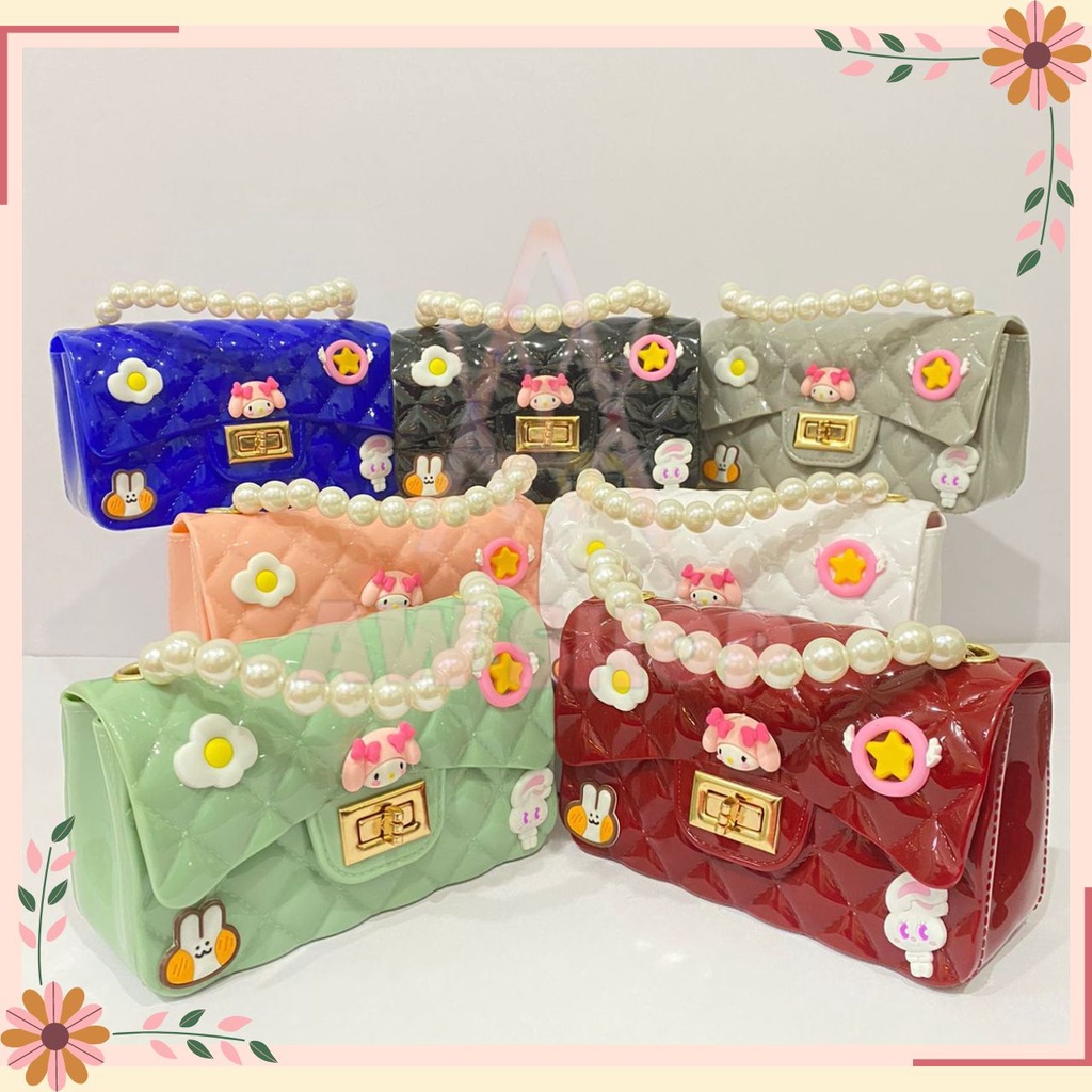 Tas Selempang Jelly Glossy Mutiara Gambar Size 18 Cm