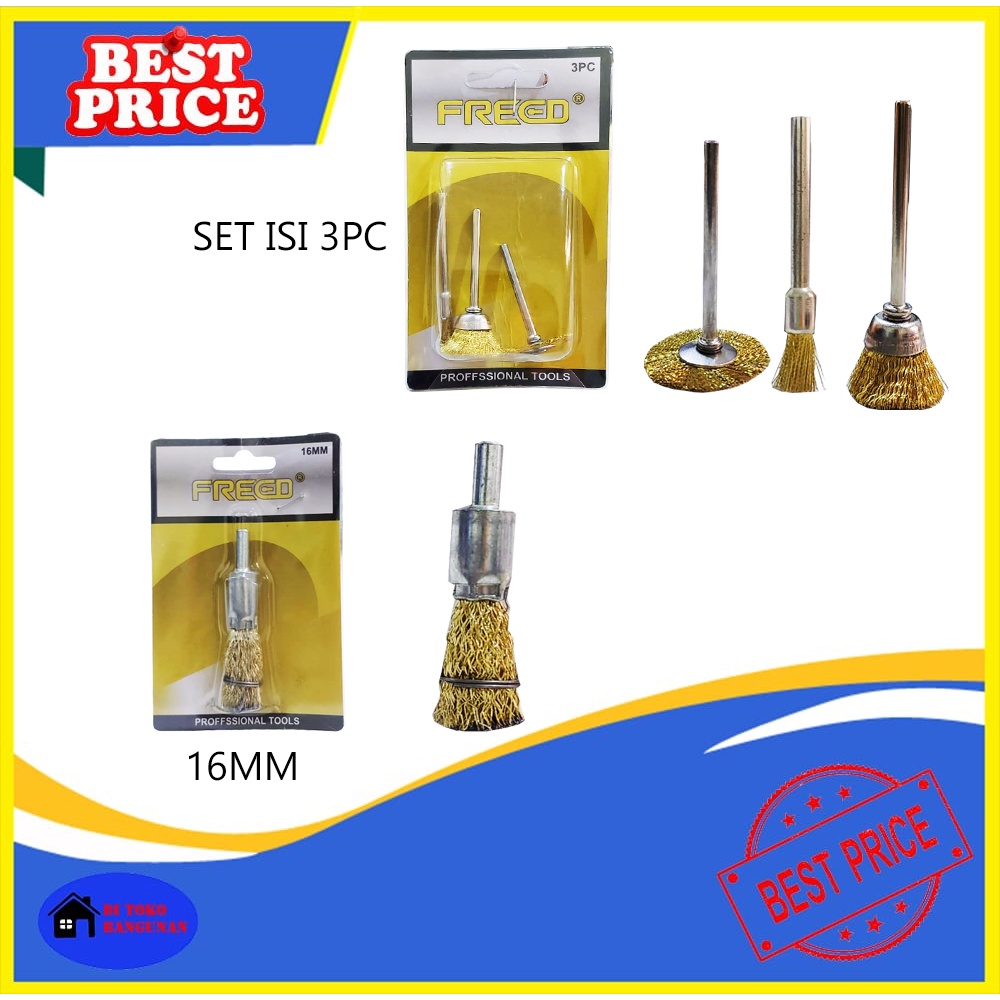 Sikat Kuningan Sikat Kawat Mini Freed 16MM - Set Isi 3pc