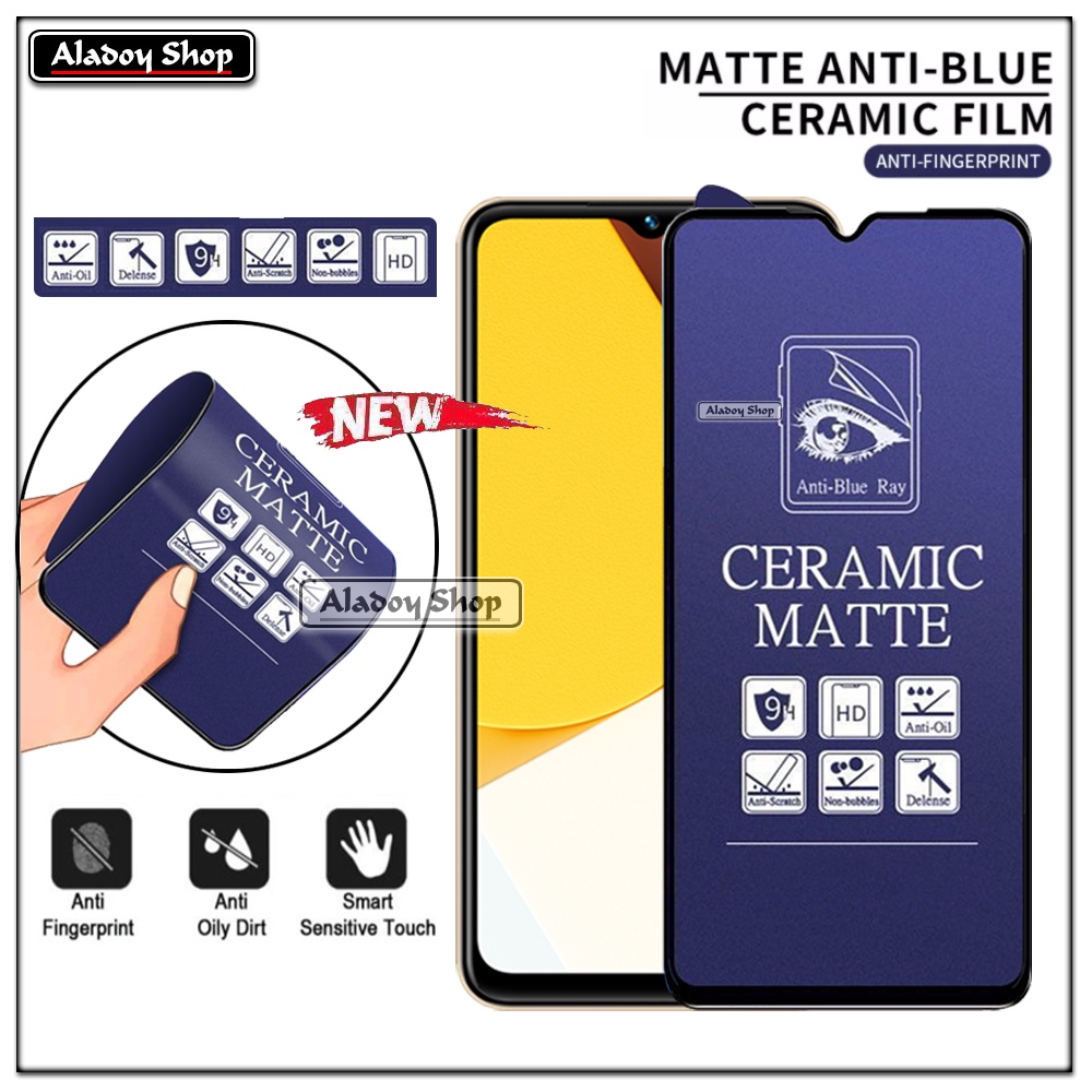 PAKET 3IN1 Anti Gores Blue Matte Anti Glare Vivo Y35 + Tempered Glass Camera dan Skin Carbon