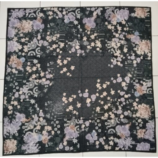 Diskon !! Hijab Segiempat Voal Motif  Shine Flower Hitam | Jilbab Voal | Kerudung Segiempat Voal