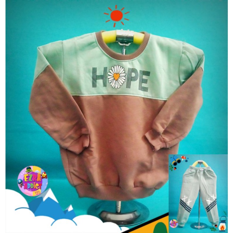 TERMURAH - Umur 1 2 3 4 5 6 tahun - Misel Setelan Sweater Korea Girl BTS BT21 - Pundak Hijau Hope - 