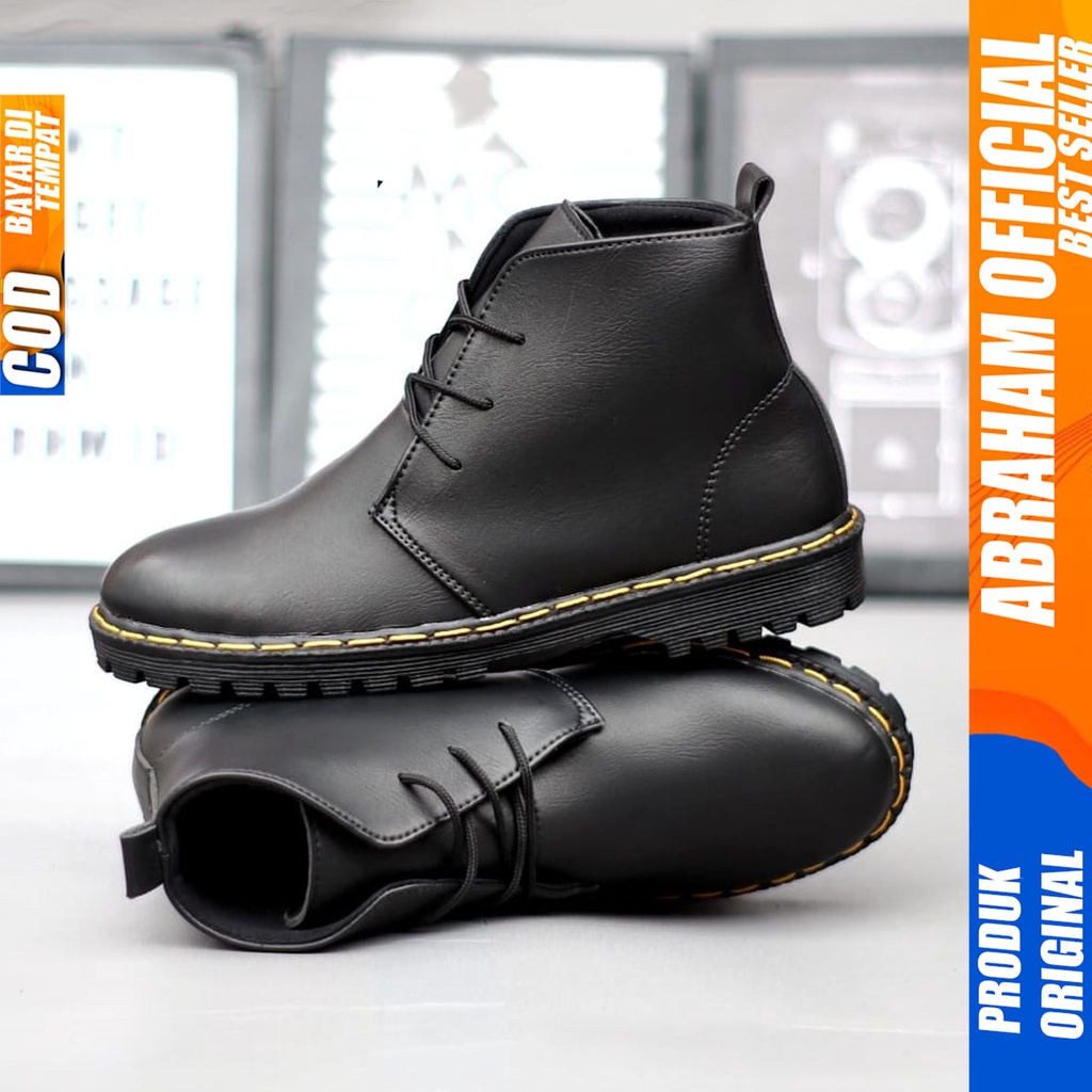 ABRAHAM Sepatu Formal Pantofel Docmart Boots Kerja Pria Hitam