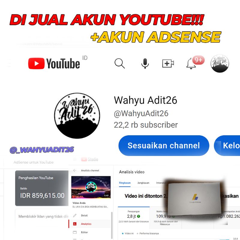 Akun YouTube + akun Adsense