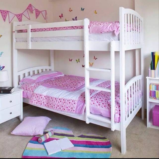 Dipan Anak Tingkat Cat Duco Putih Kayu Jati