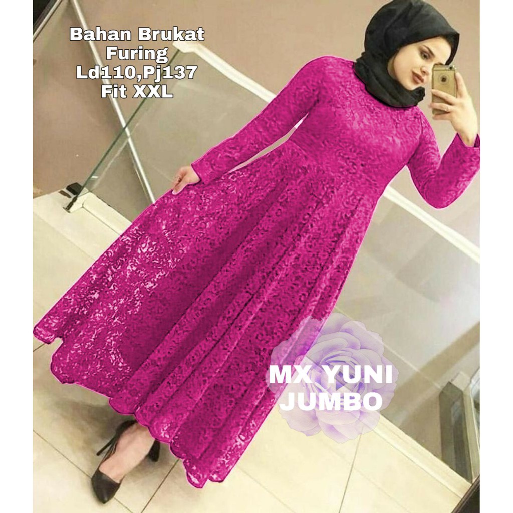 ( BISA COD ) MAXI YUNI BRUKAT L/XL GAMIS WANITA MAXI DRESS BAJU MUSLIM WANITA SERAGAM UNDANGAN PERNI