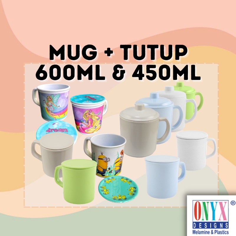 Mug Melamin + Tutup 600ml &amp; 340 ml  Cangkir Minum Teh/Kopi - Motif Hard Stone