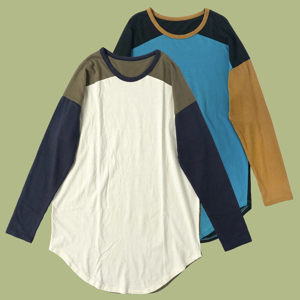 KAOS TUNIK COLOR BLOCK PUTIH IVORY HIJAU NAVY BIRU TOSCA HITAM KOREA