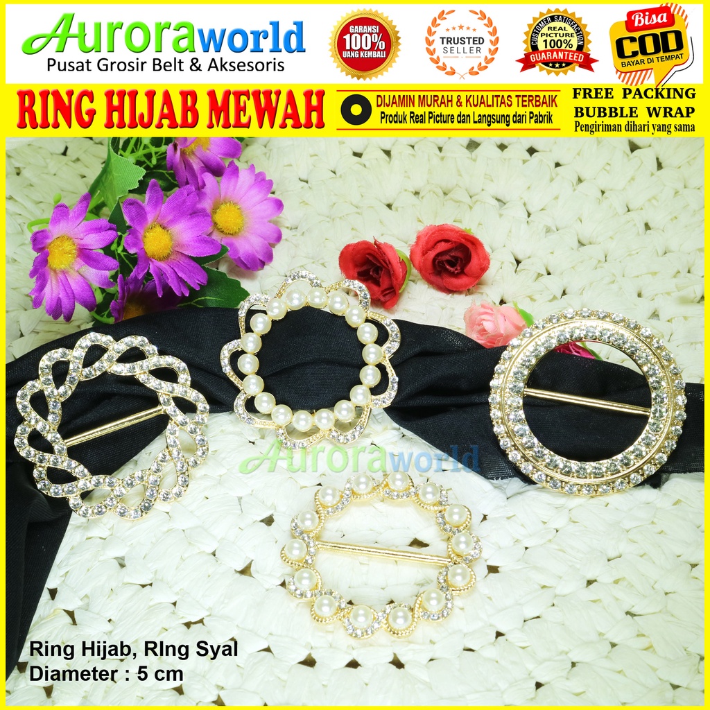 AURORAWORLD RING HIJAB RING ROK LILIT RING BELT MEWAH FULL BERLIAN  Bisa digunakan untuk Jilbab &amp; sebagai kepala ikat pinggang Ring Syal Ring Pashmina bros Ring kerudung gesper hijab Terbaru bisa COD