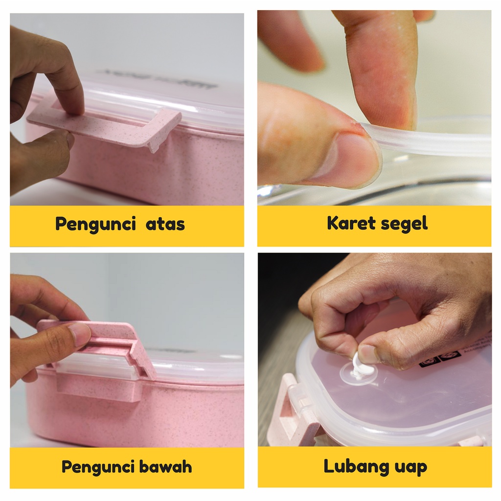 Tempat Kotak Makan Lunch Box Oval 2 Sekat Jerami Gandum Free Sendok PREMIUM