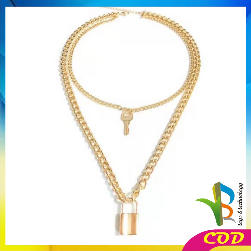 RB-K57 K58 Korean Fashion Kalung Gembok Kunci Retro Kalung Rantai Wanita Lapis Emas Liontin Simple / Lock Key Wanita Pria Retro / Kalung Kunci Multi Layer