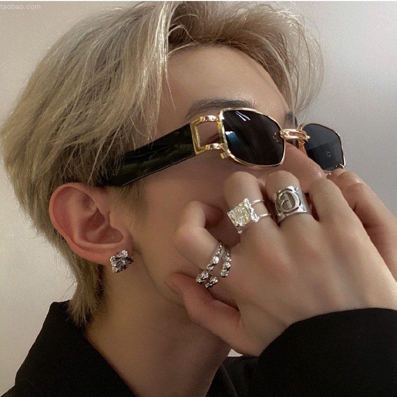 (YUZHU) Vintage Mode Bingkai Logam Kerawang Kacamata Hitam Punk Fashion Hip Hop Sunglasses