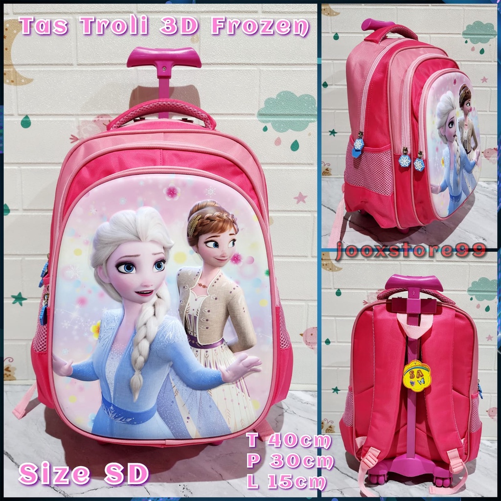 Tas Sekolah Troli Anak SD Motif Mermaid Unicorn Frozen Superhero Timbul 3D Tas Import Trolley Anak Perempuan dan Laki-Laki Tas Dorong Anak Koper Sekolah