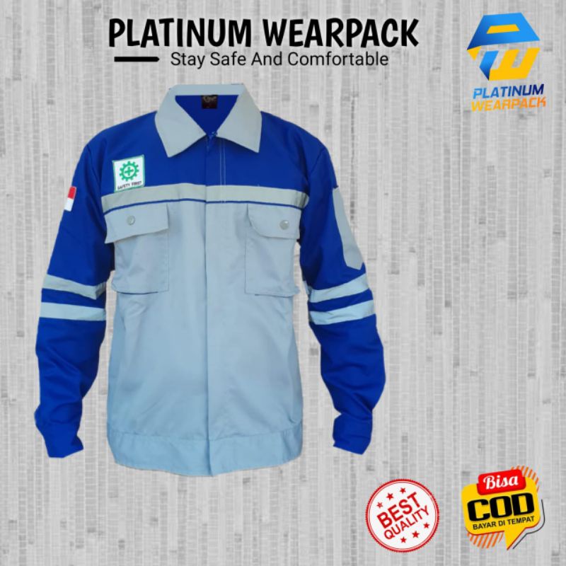Wearpack Safety Kerja Atasan Warna Kombinasi Biru Muda Benhur