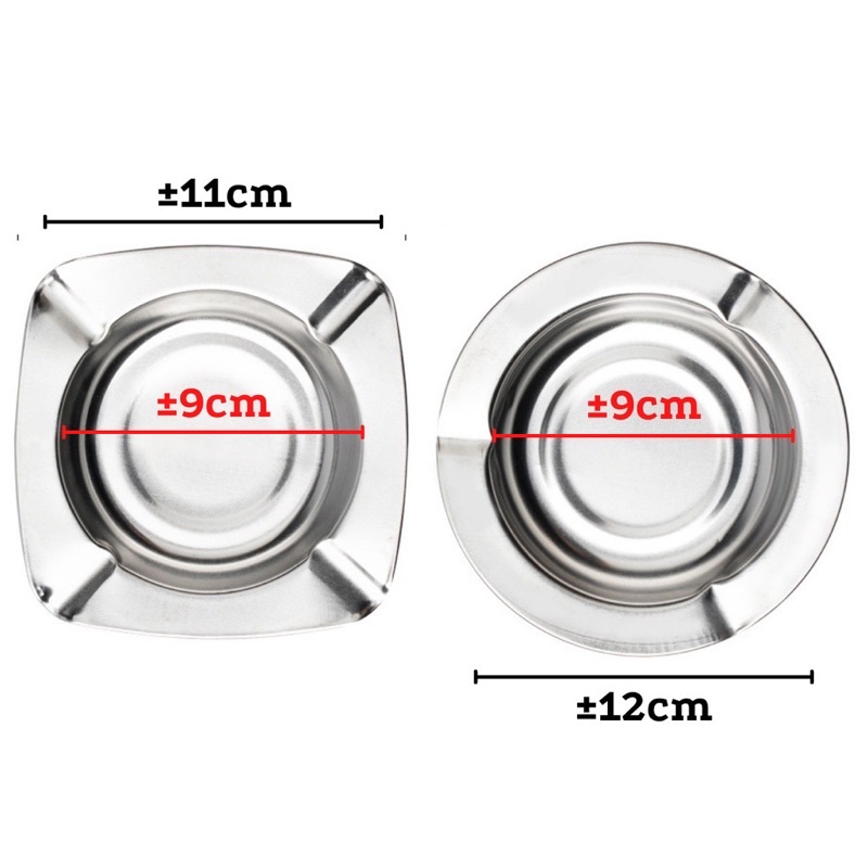 Asbak Stainless Steel Anti Karat 12 cm / Tempat Abu Ampas  Wadah Bulat Tatakan Mangkok Sampah / Ashtray Cigarette Seng