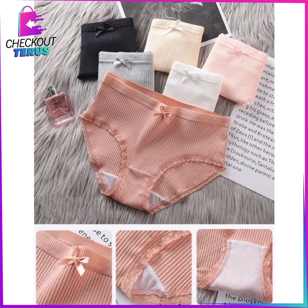 CT P533 Celana Dalam Wanita Panty Polos Pita Pakaian Dalam dengan Hiasan Pita Cewek Kekinian Import