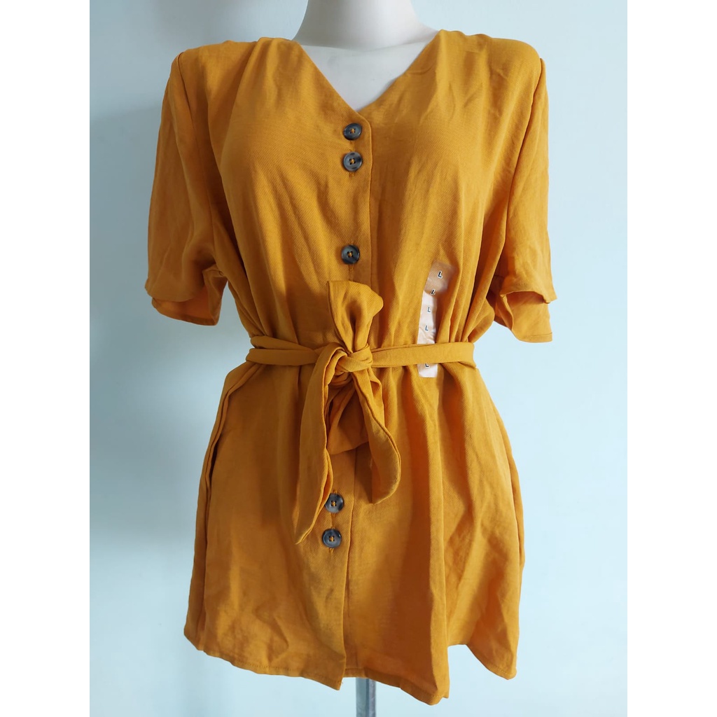 L/-BLOUSE WANITA/BLUS/ATASAN WANITA/STTYV3S/LENGAN PENDEK-KUNING MUSTARD