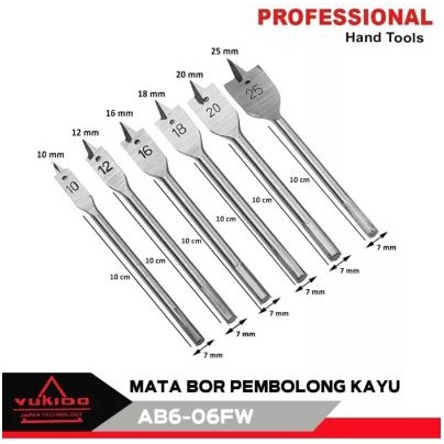 YUKIDO mata bor kayu kipas set 6pcs / Wood spade bit set Benz Werkz / 6pcs flat wood drill bit wood working