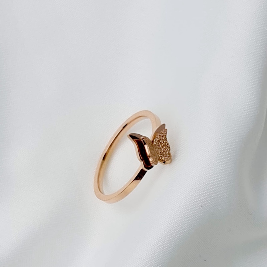 cincin wanita titanium model butterfly rosegold