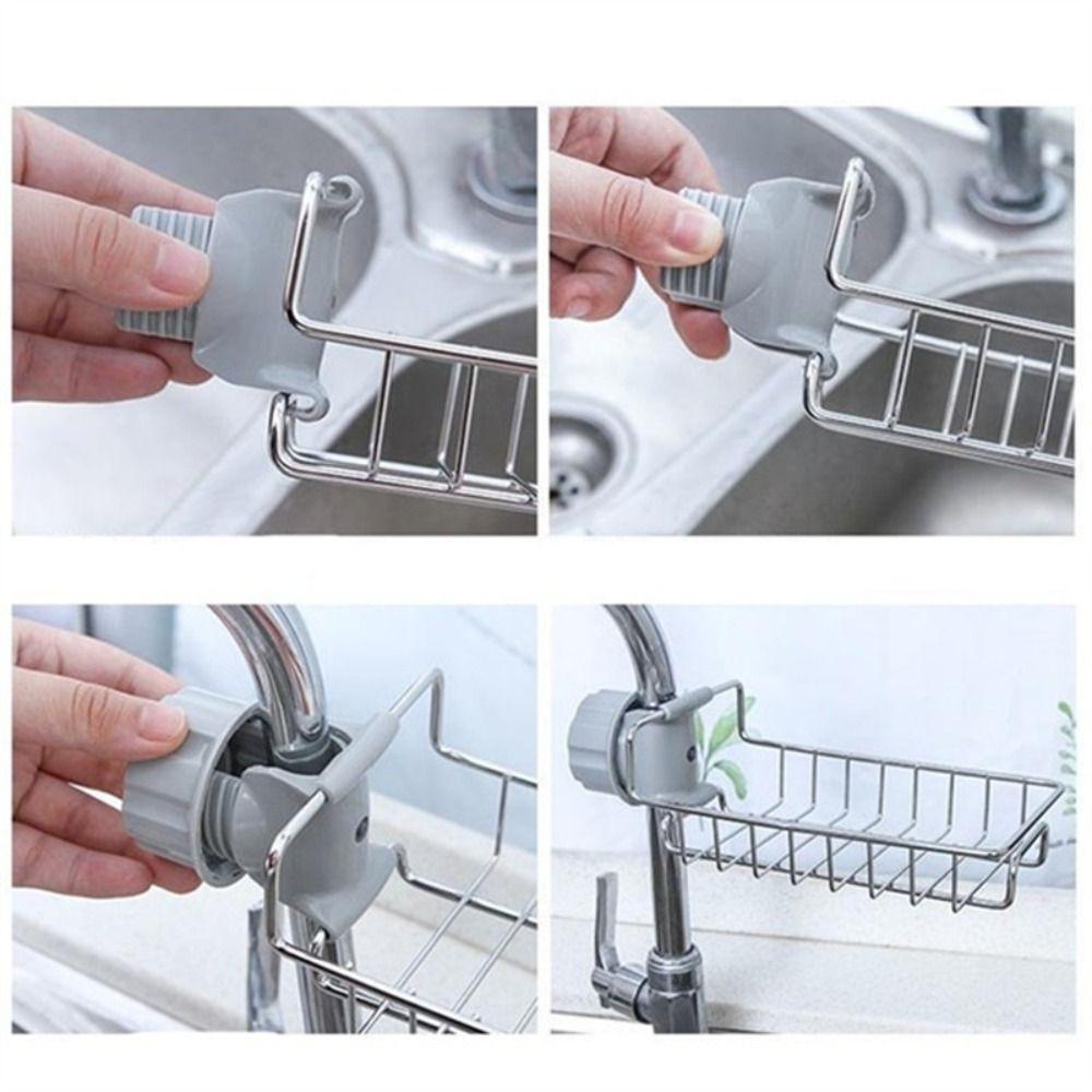 [Elegan] Rak Kran Stainless Steel Dapat Disesuaikan Gratis Berlubang Aksesoris Dapur Kamar Mandi Adjustable Rak Penyimpanan Rak Spons