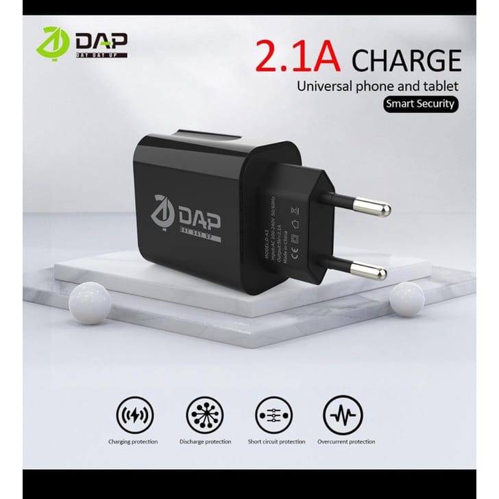 DAP D-A3 Adaptor Charger 1 USB Support 2.1A 1Box Isi 10 Pcs Batok Chager D-A3 DAP