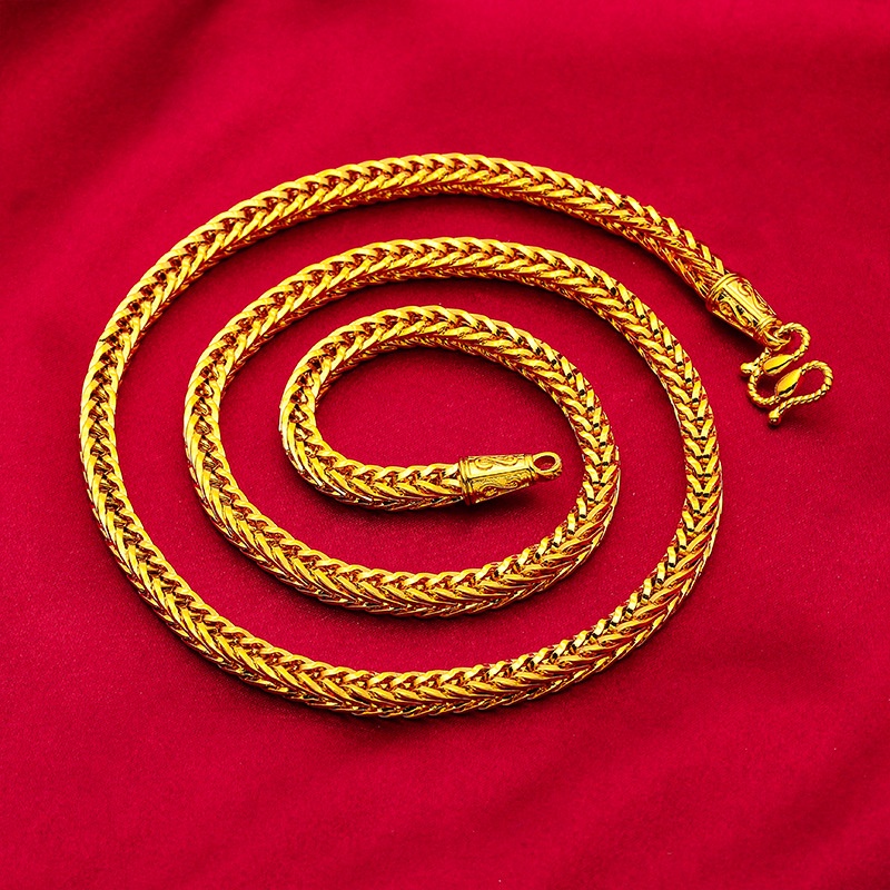 Goldkingdom Perhiasan Fashion Emas Asli Kadar 375Bangkok Aksesoris Ready Stock Majestic Minimalis Man Lapis Emas Gelang Tulang Ular 60cm Kalung Rantai Ekor Rubah