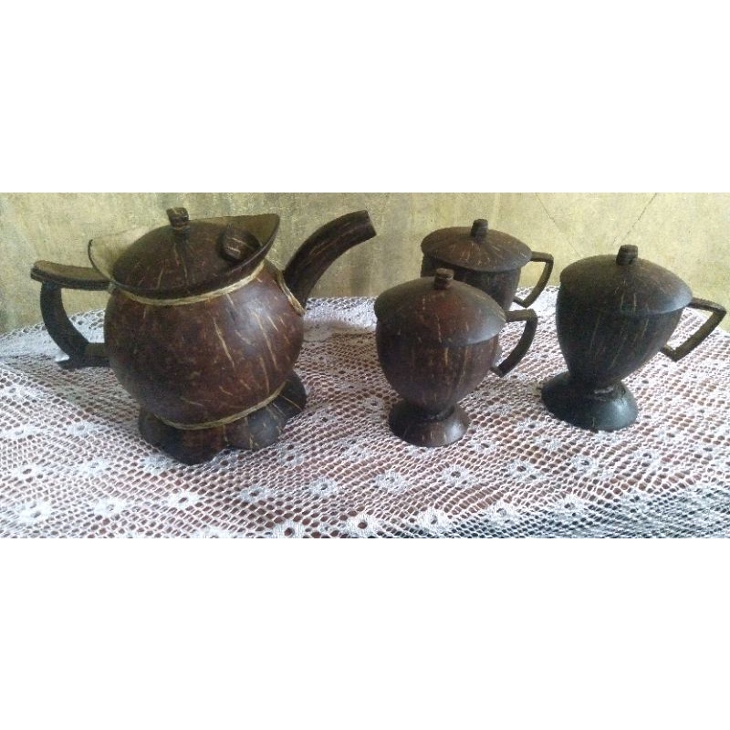 set 1 teko dan 3 cangkir batok kelapa
