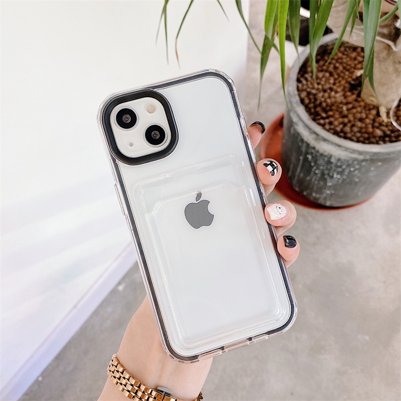 2in1 Slot Kartu Transparan Casing Ponsel Shockproof Untuk iPhone 13 11 12 Pro Max XR XS 14pro 12 13 Lembut Bening Bumper Penutup Belakang